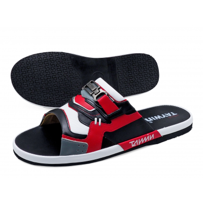 รองเท้าแตะพื้นบาง SKN-01 หนังนิ่มดำ-ขาว-แดง-เทา