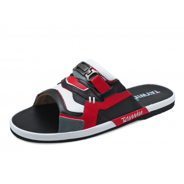 รองเท้าแตะพื้นบาง SKN-01 หนังนิ่มดำ-ขาว-แดง-เทา