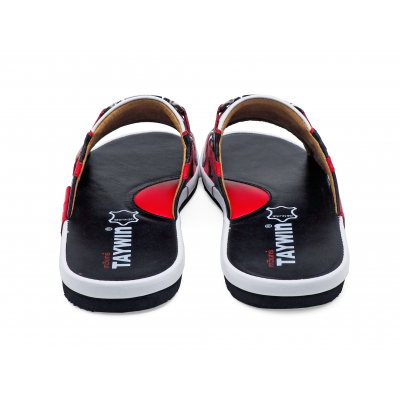 รองเท้าแตะพื้นบาง SKN-01 หนังนิ่มดำ-ขาว-แดง-เทา