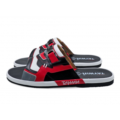 รองเท้าแตะพื้นบาง SKN-01 หนังนิ่มดำ-ขาว-แดง-เทา