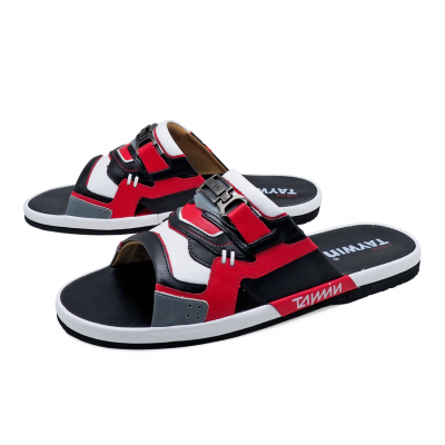 รองเท้าแตะพื้นบาง SKN-01 หนังนิ่มดำ-ขาว-แดง-เทา