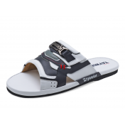 รองเท้าแตะพื้นบาง SKN-01 หนังนิ่มขาว-นิ่มกรมท่า-นิ่มเทา