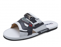 รองเท้าแตะพื้นบาง SKN-01 หนังนิ่มขาว-นิ่มกรมท่า-นิ่มเทา