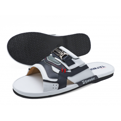 รองเท้าแตะพื้นบาง SKN-01 หนังนิ่มขาว-นิ่มกรมท่า-นิ่มเทา